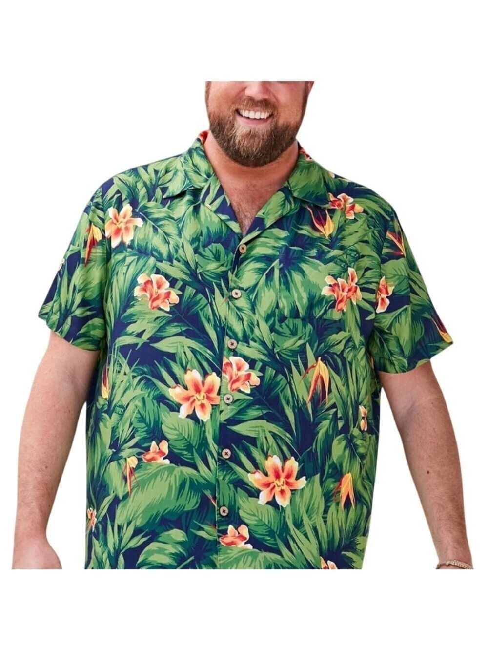 KS Island Men's Green Floral Hawaiian Tropical Camp Shirt Size 3XL